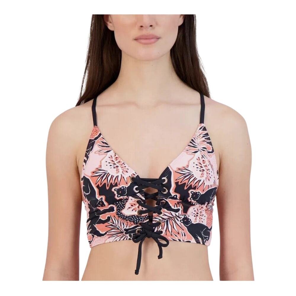 BCBGeneration Swim Lace Up Bikini Top Animal Print Top - Picture 2 of 11